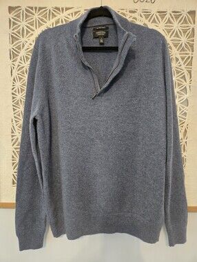 100% Italian Cashmere Quarter Zip Quarter-Zip Sweater Light Blue Sz L Nordstrom